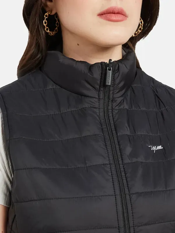 Mettle Women Black Camouflage Crop Puffer Jacket