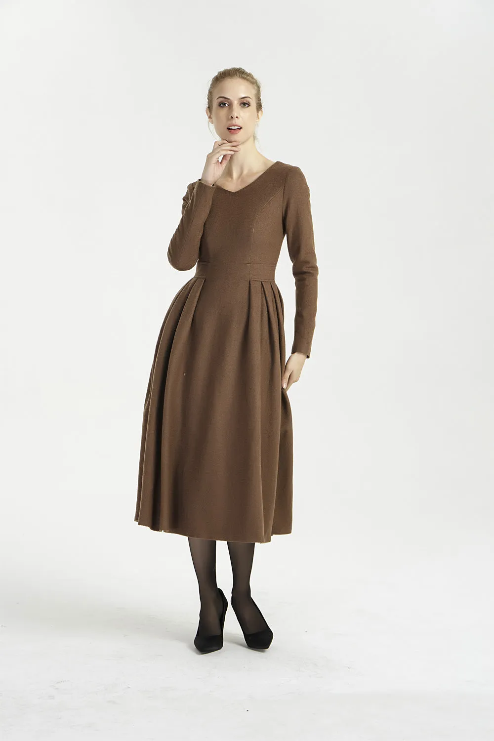 midi wool dress with long sleeve 2001