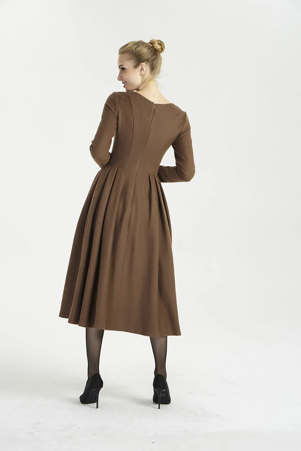 midi wool dress with long sleeve 2001