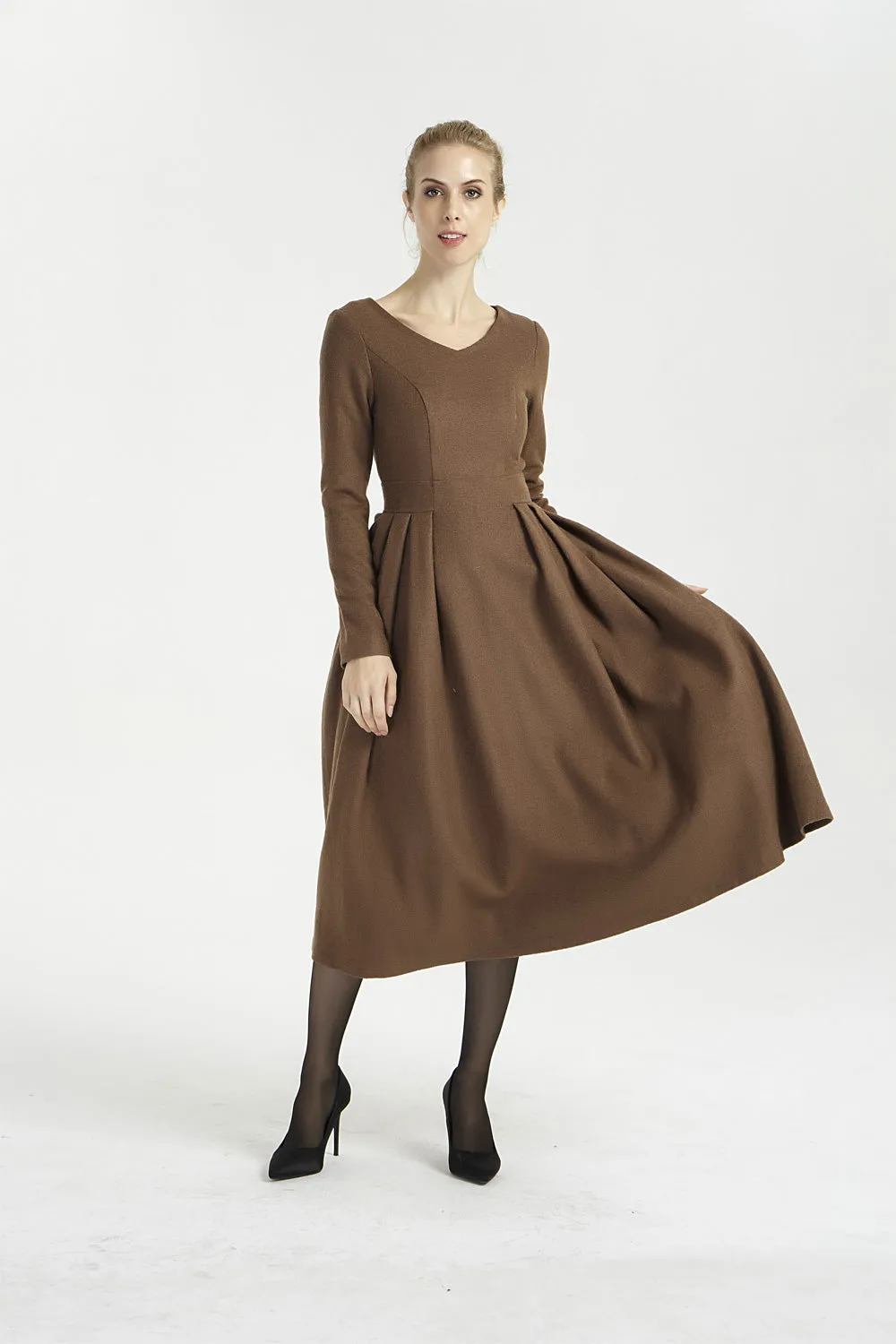 midi wool dress with long sleeve 2001