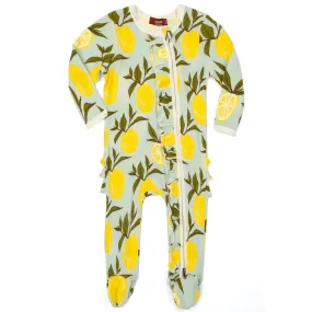 Milkbarn Lemon Ruffled Zipper Footed Romper