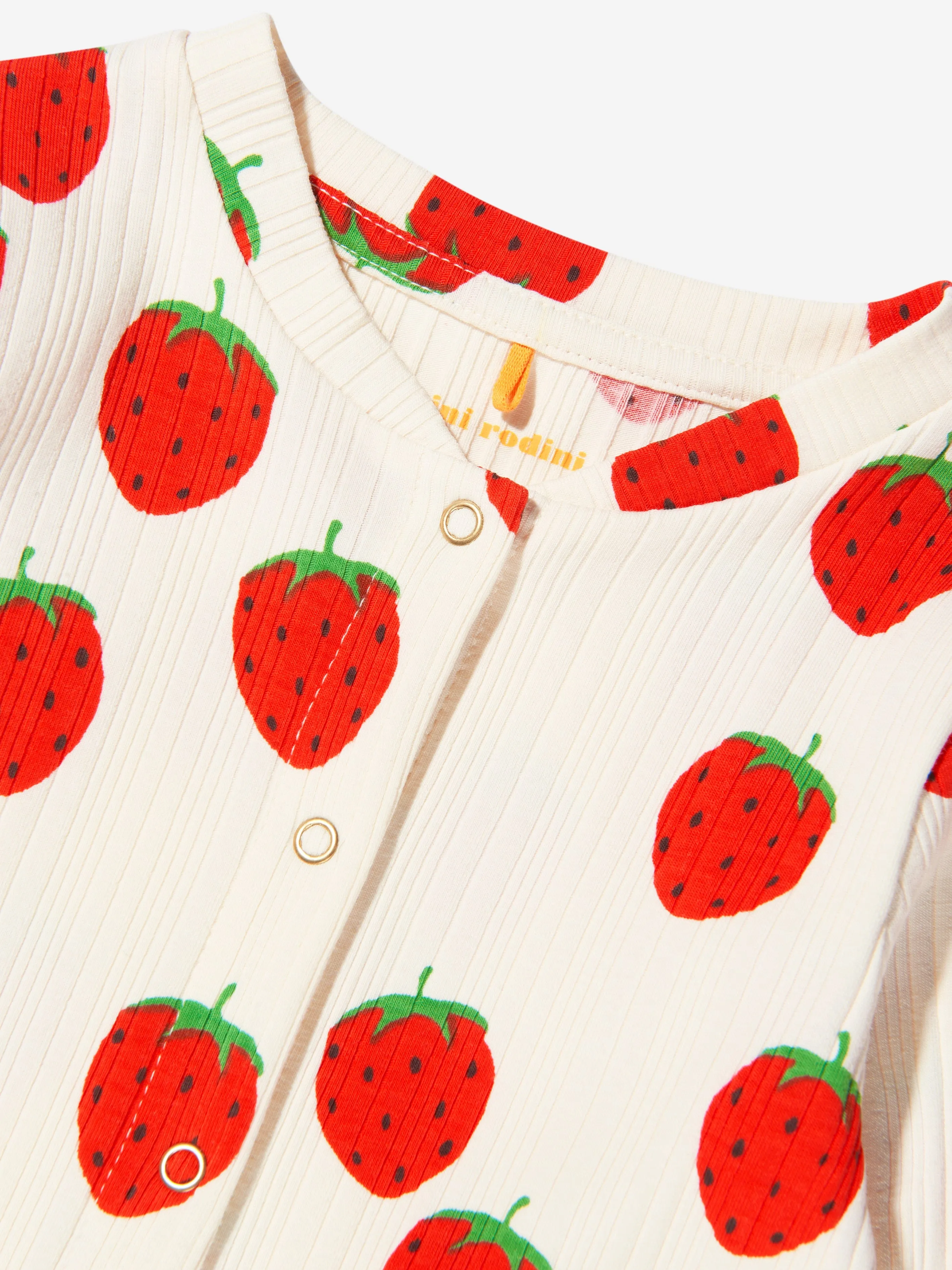 Mini Rodini Baby Organic Cotton Strawberry Romper In White