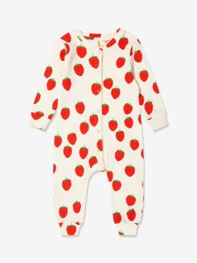 Mini Rodini Baby Organic Cotton Strawberry Romper In White