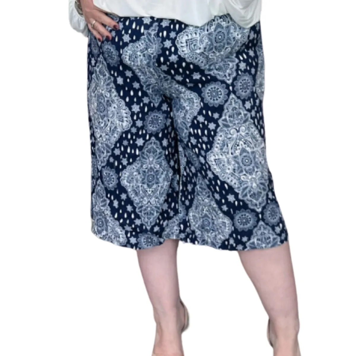 MORROCAN TILE PRINT ELEASTIC WAIST CULOTTES / SHORTS