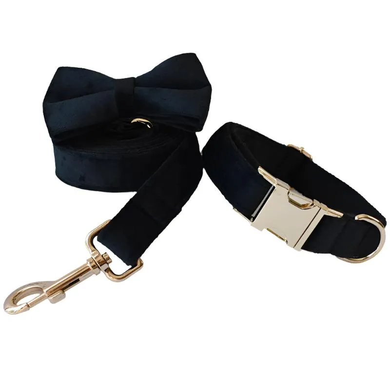 Nightshade Black Velvet with Detachable Bow Tie Personalized Leash Set