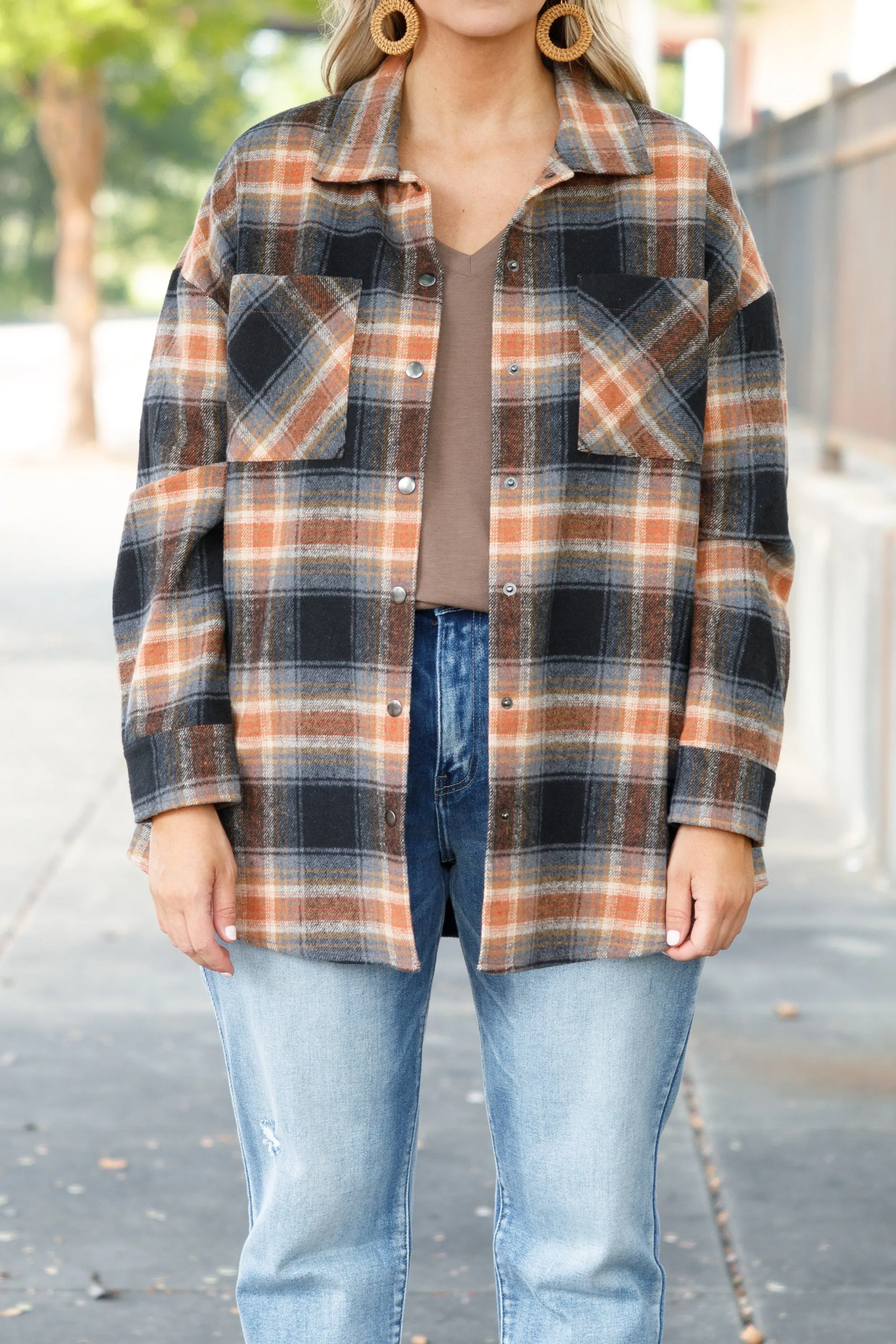 Not Your Boyfriend's Flannel Shacket, Orange