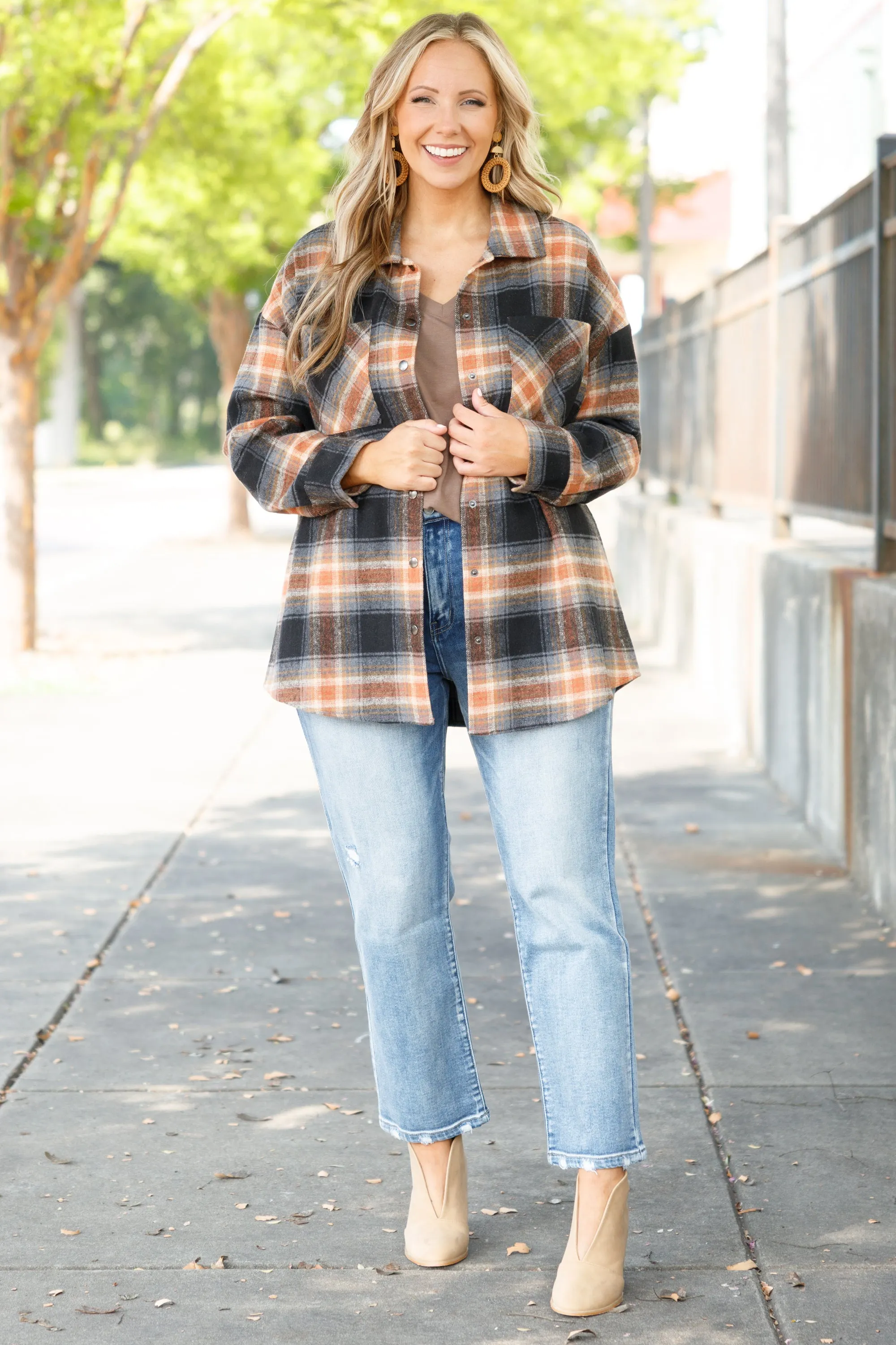 Not Your Boyfriend's Flannel Shacket, Orange