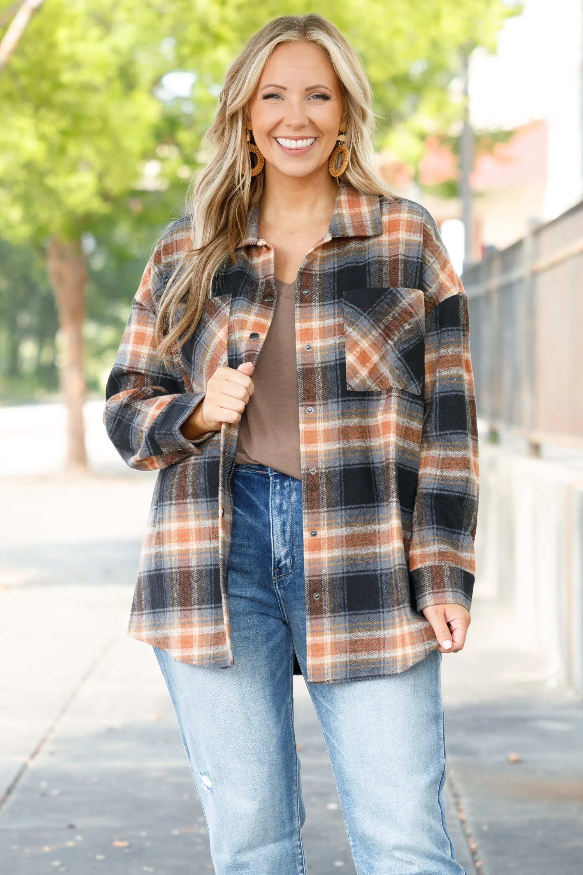 Not Your Boyfriend's Flannel Shacket, Orange