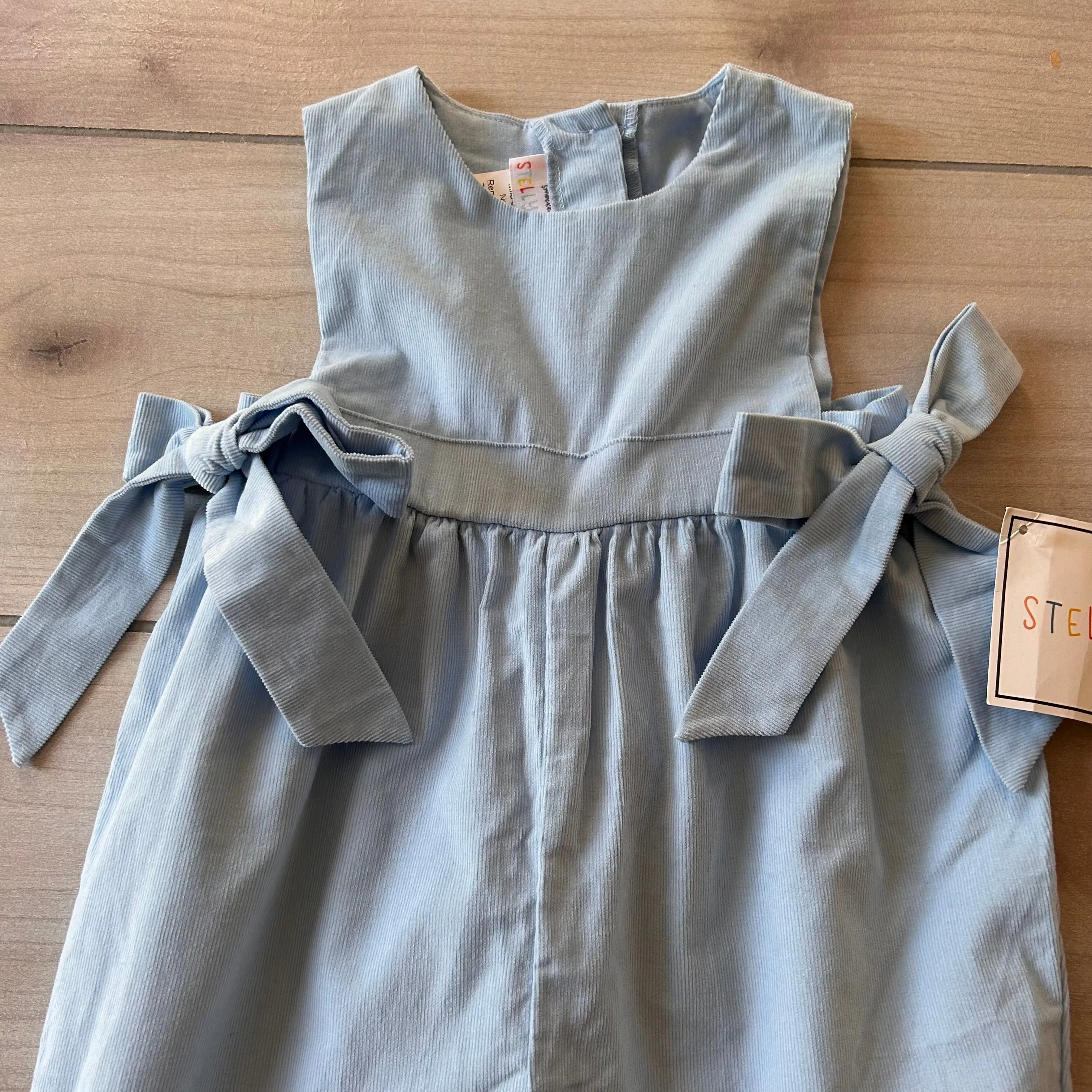 NWT Stellybelly Blue Side Tie Corduroy Bubble Romper