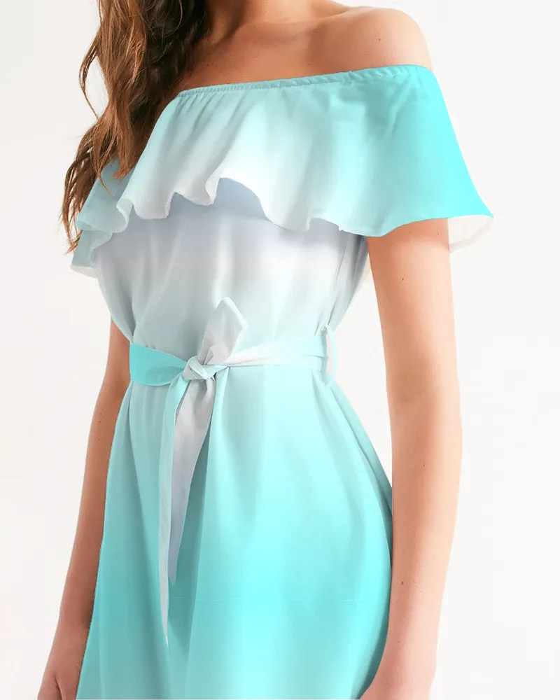 Ocean Blue Ombre Off-the-Shoulder Dress