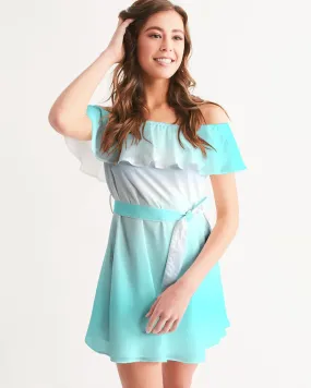 Ocean Blue Ombre Off-the-Shoulder Dress