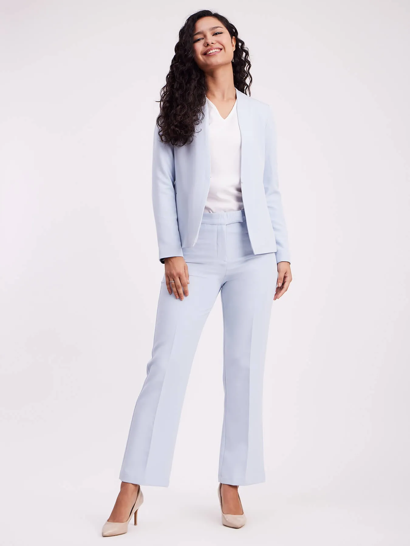 Open Front Blazer And Trouser Co-ord - Blue