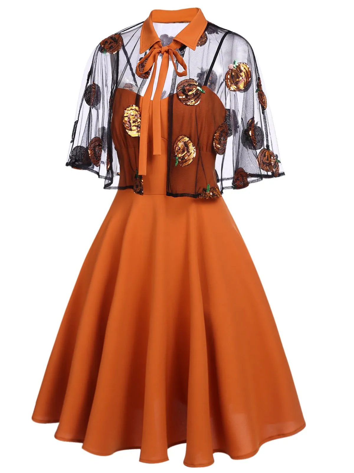 Orange 1950s Cape Pumpkin Swing Dress