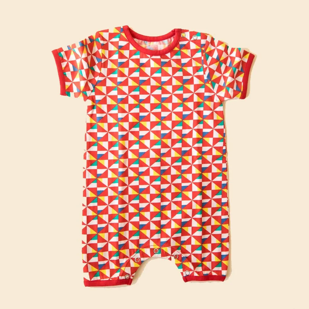 Organic Cotton Half Romper- Pinwheel Parade