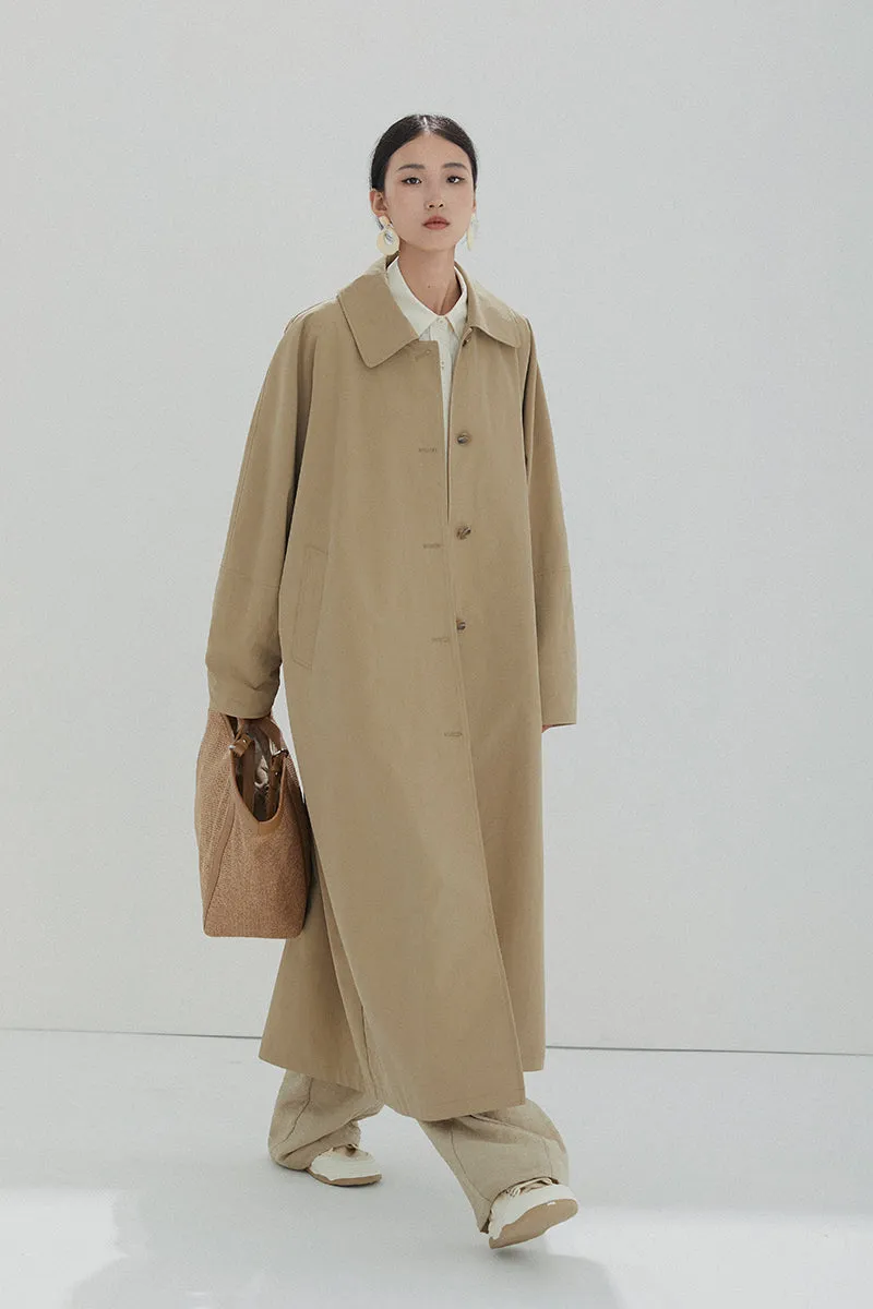 Oversized Collared Button-Up Trench Coat