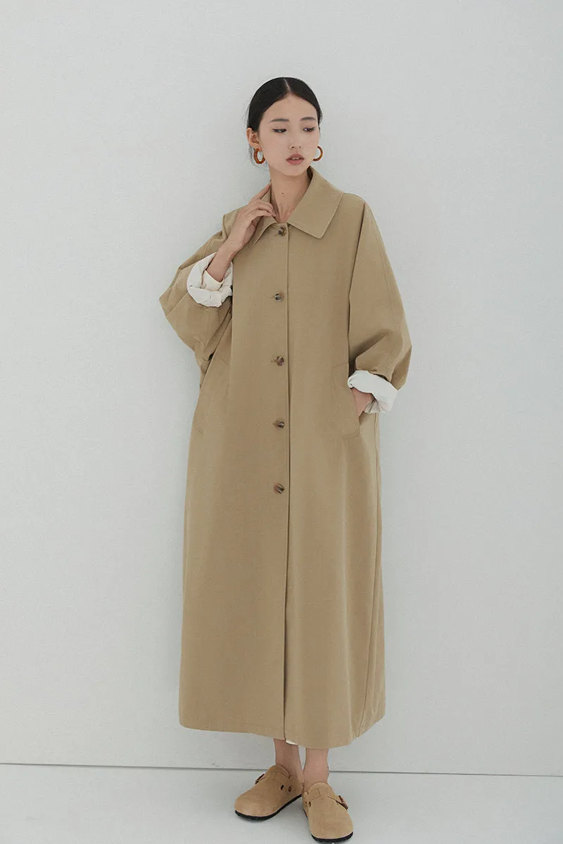 Oversized Collared Button-Up Trench Coat