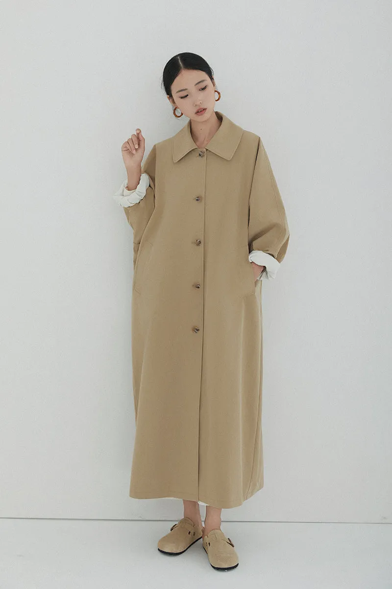 Oversized Collared Button-Up Trench Coat