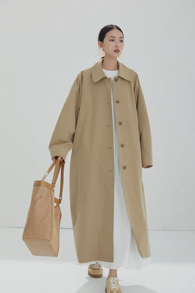 Oversized Collared Button-Up Trench Coat