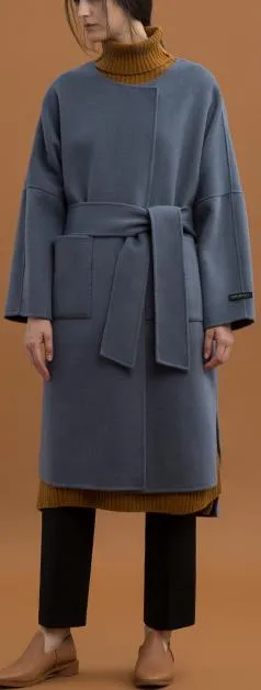 Oversized Wool Wrap Coat, Grey/Blue