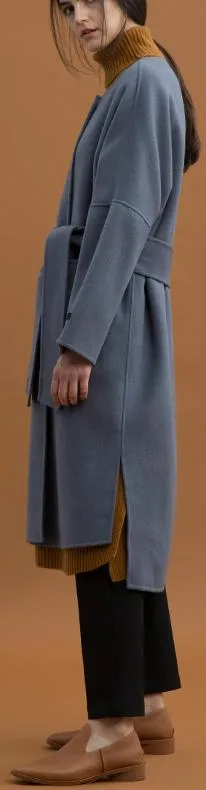 Oversized Wool Wrap Coat, Grey/Blue