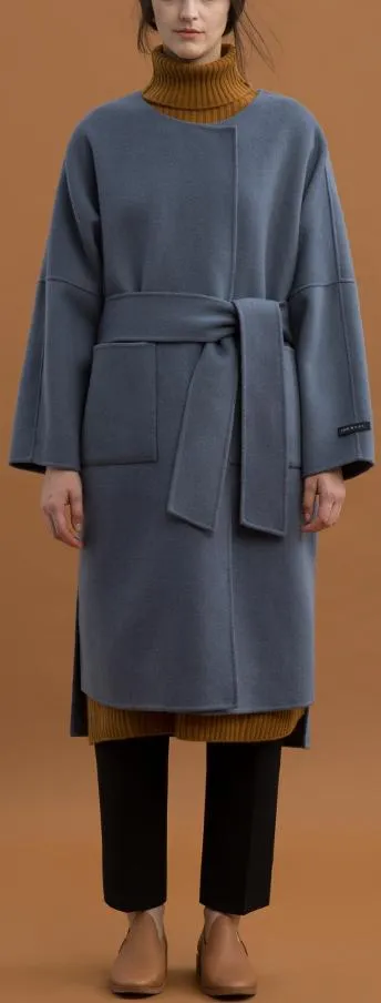 Oversized Wool Wrap Coat, Grey/Blue