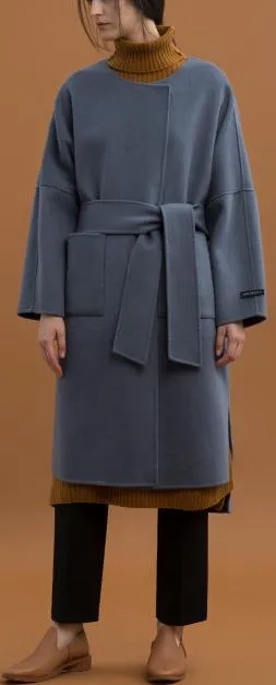 Oversized Wool Wrap Coat, Grey/Blue