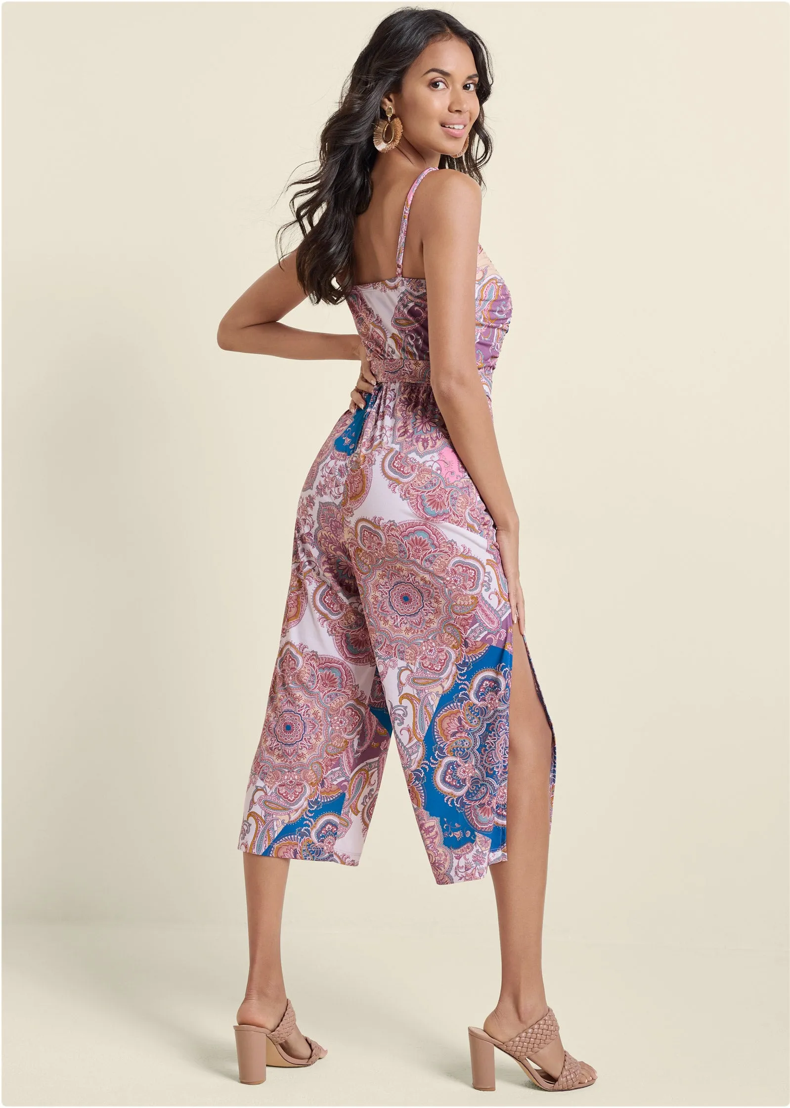 Paisley Print Jumpsuit - Pink Multi