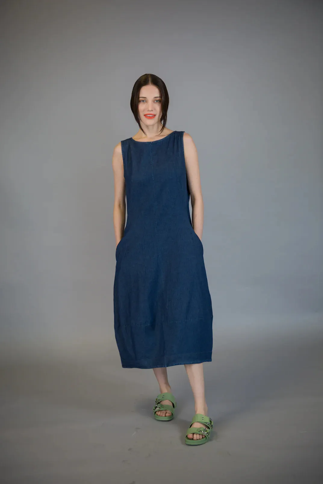 Paolo Tricot Sale, WT221167 Balloon Sleeveless Jean Dress 50% Off Regular Price