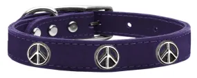 Peace Sign Widget Genuine Leather Dog Collar Purple 26