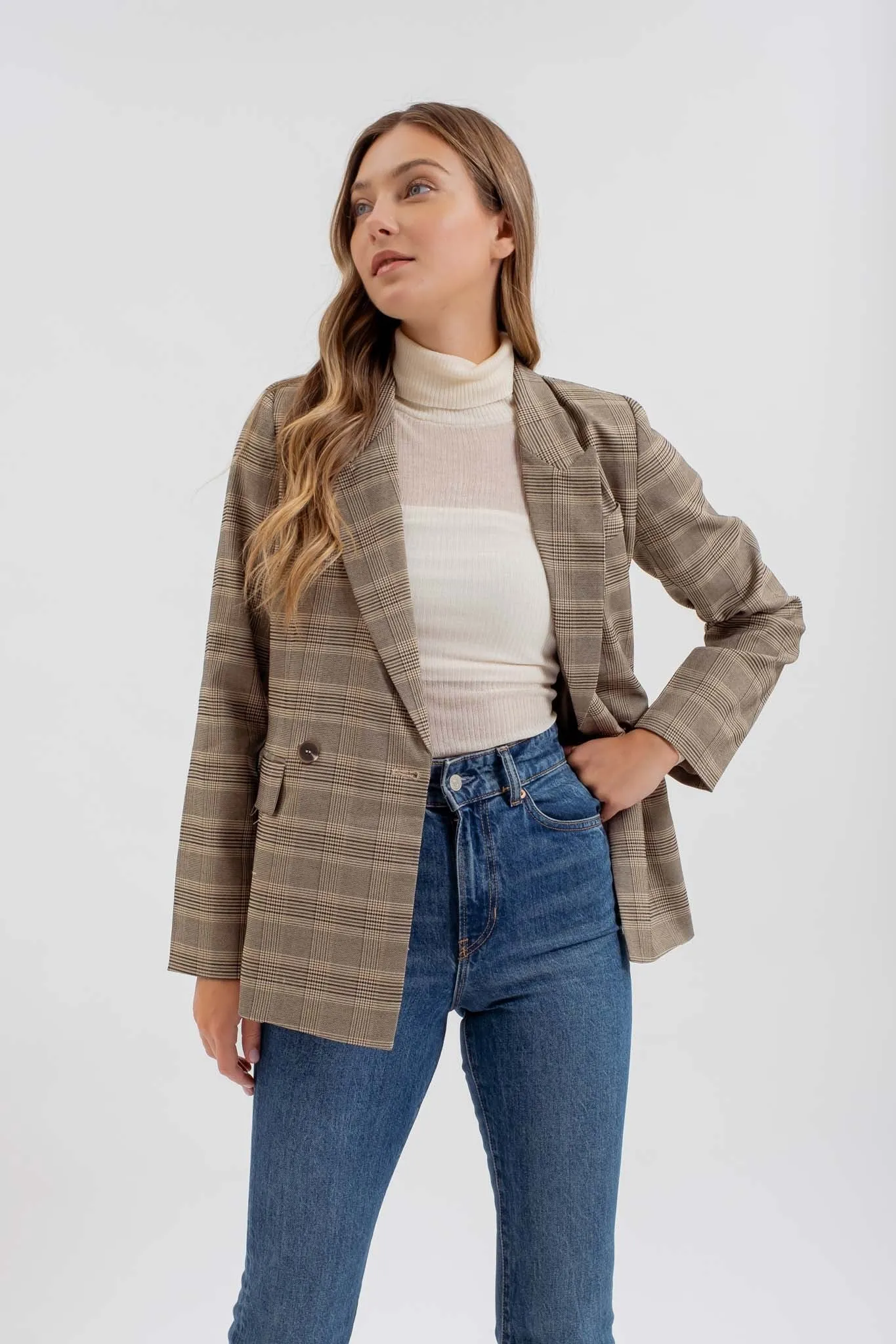 Penelope Plaid Collared Long Sleeve Blazer