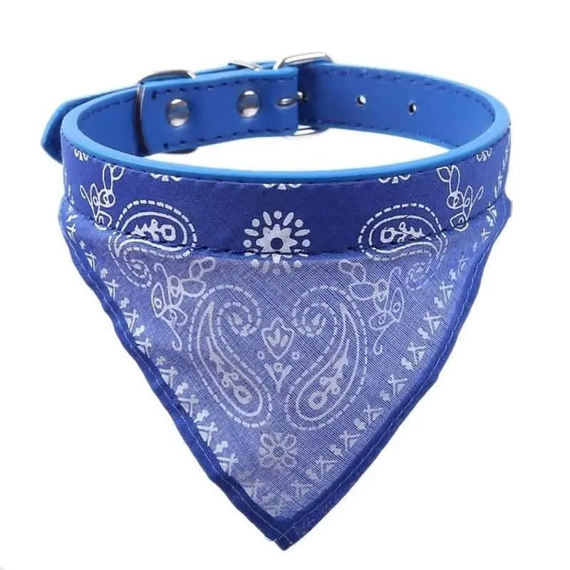 PetGains PGSD Triangle Bandana Scarf Pet Collar with Adjustable PU Leather Neckerchief (XL)- Blue