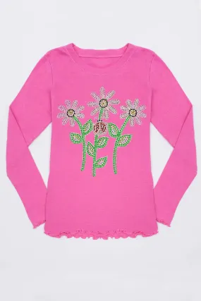 Pink Daisy Flower Cute Long Sleeve Tee  - Girls