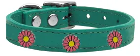 Pink Daisy Widget Genuine Leather Dog Collar Jade 22