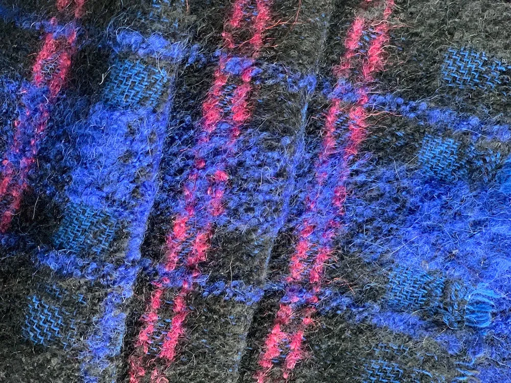 Plaid Cobalt & Rose Mohair Blend Coating