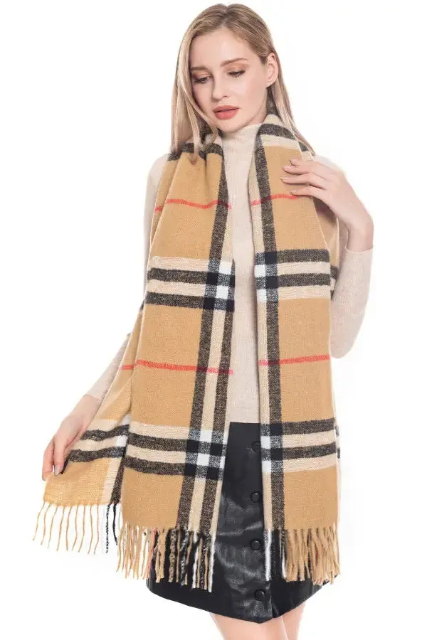 Plaid Fringe Textured Oversized Scarf