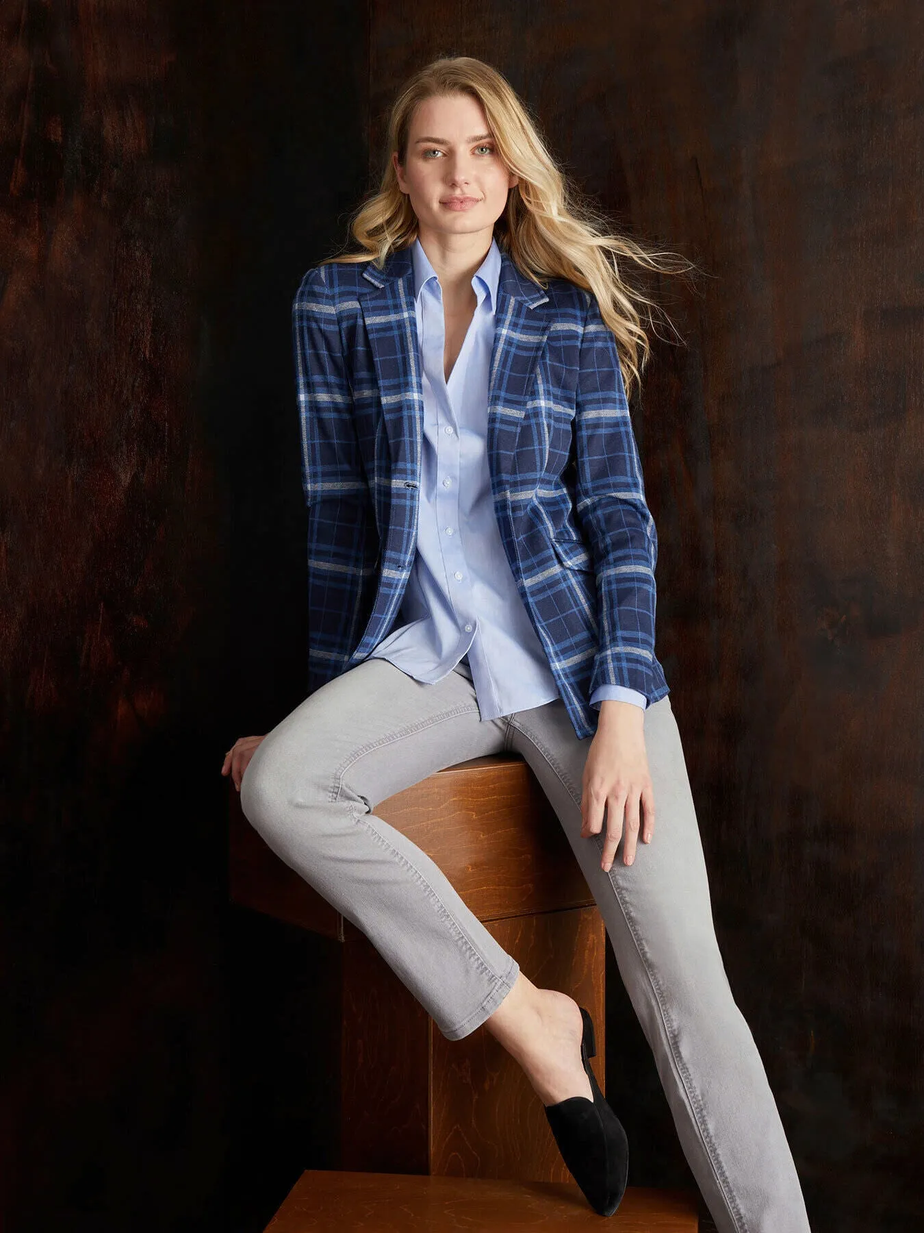 Plaid Two-Button Blazer