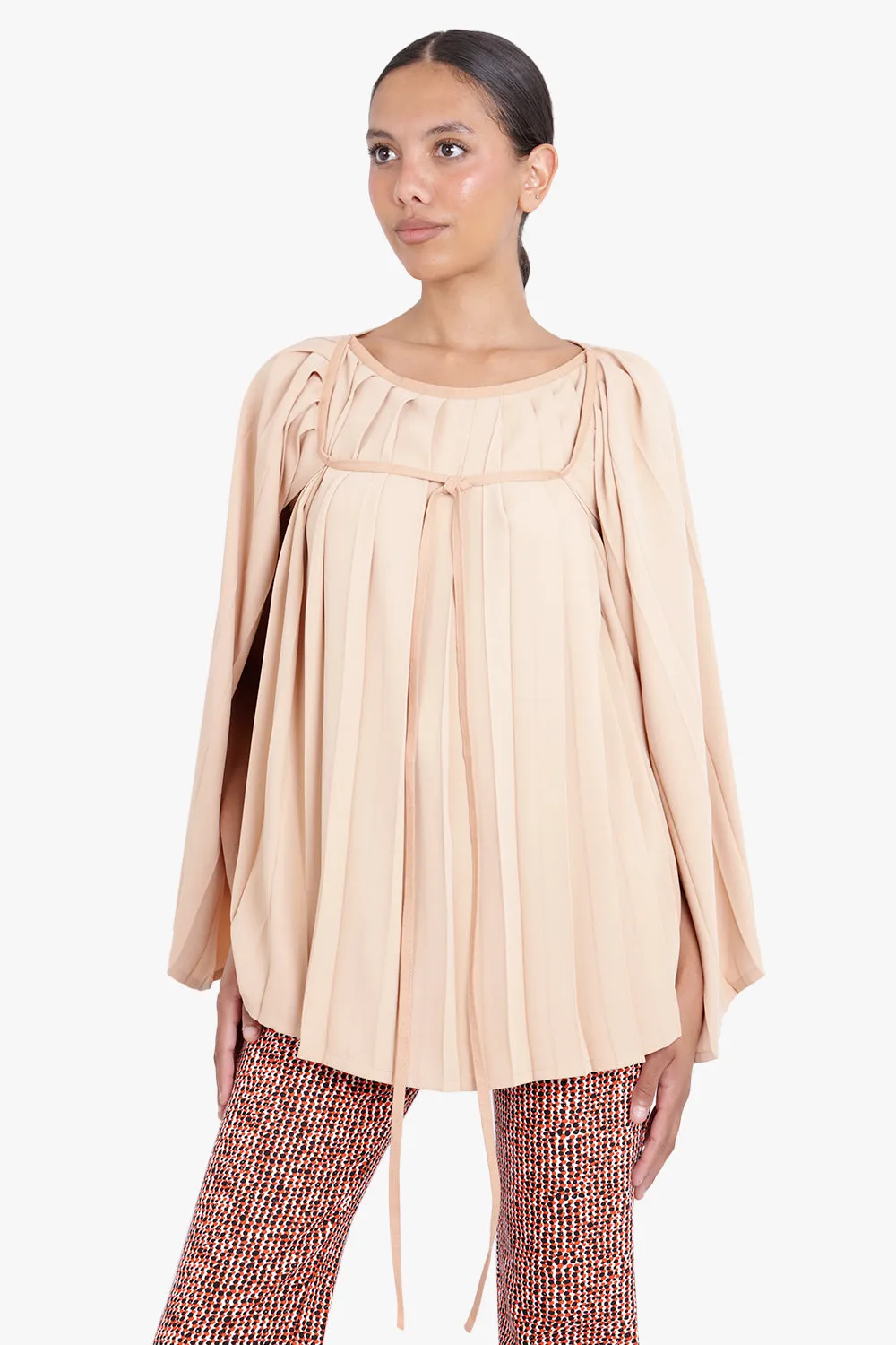 PLEATED CAPE BLOUSE WITH TIE NUDE