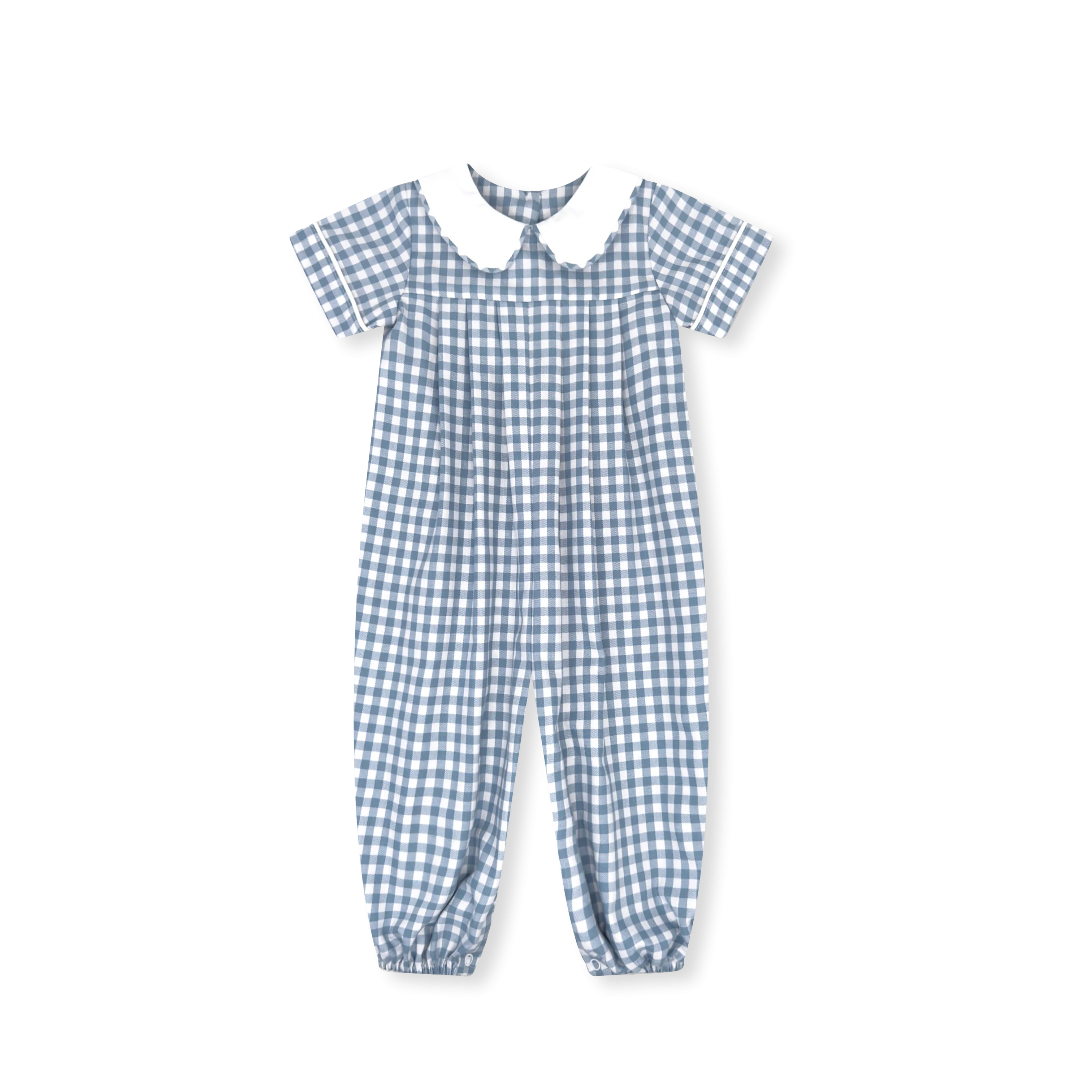 Pleated Romper | Stone Blue Check