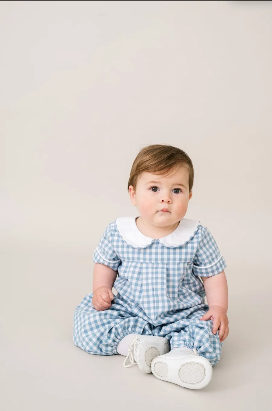 Pleated Romper | Stone Blue Check