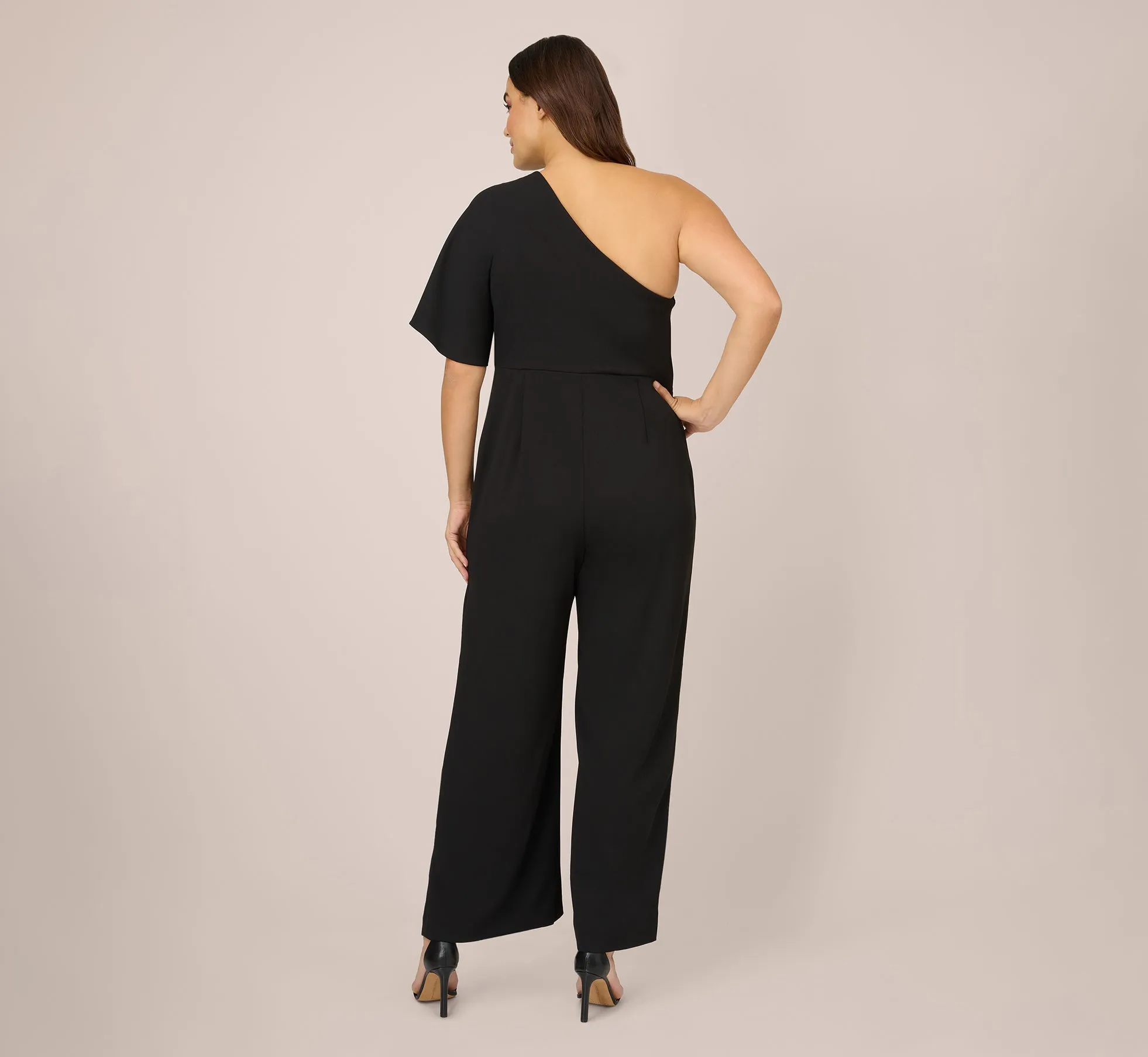 Plus Size Flutter One Shoulder Jumpsuit In Black