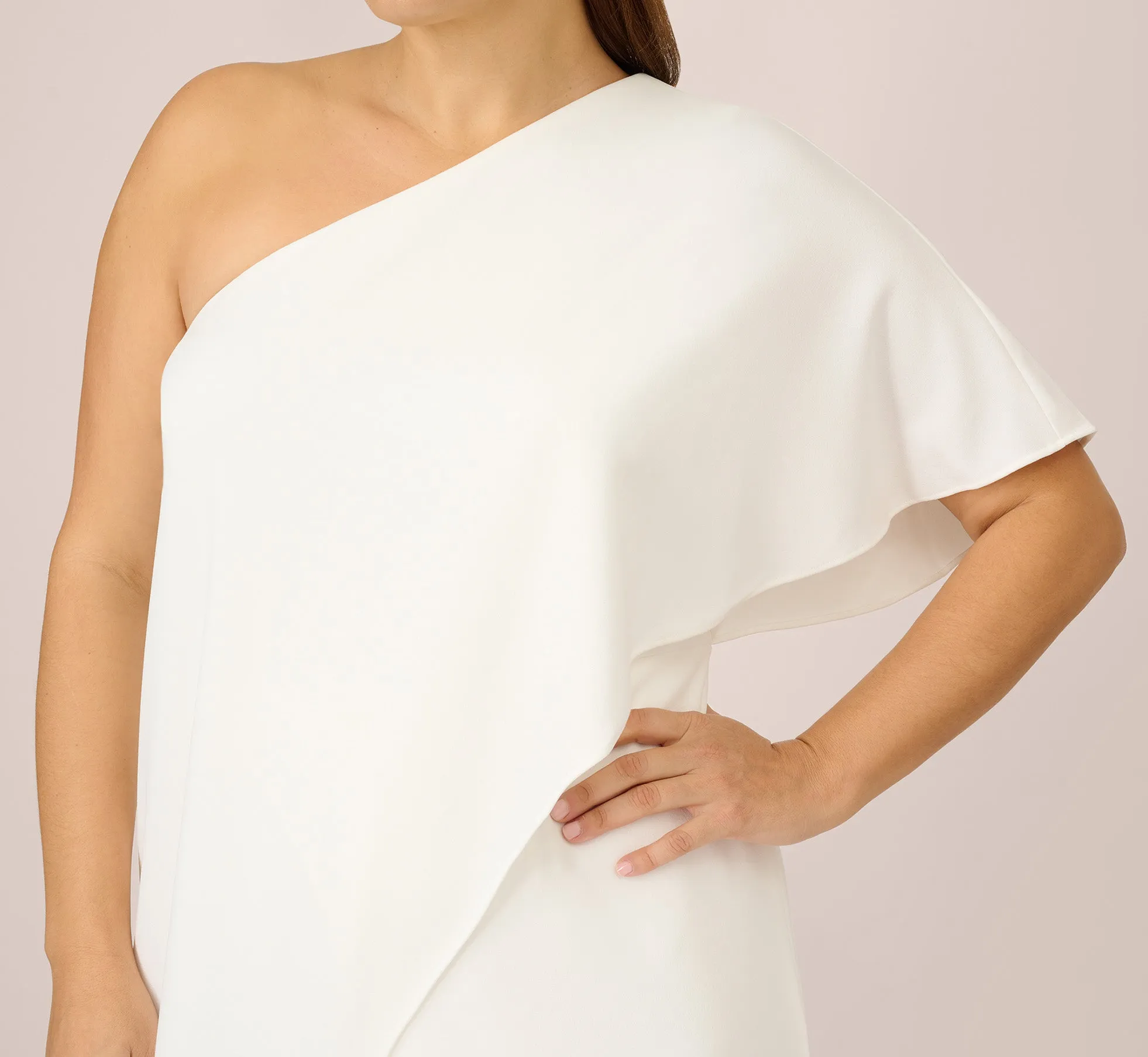 Plus Size Flutter One Shoulder Jumpsuit In Ivory