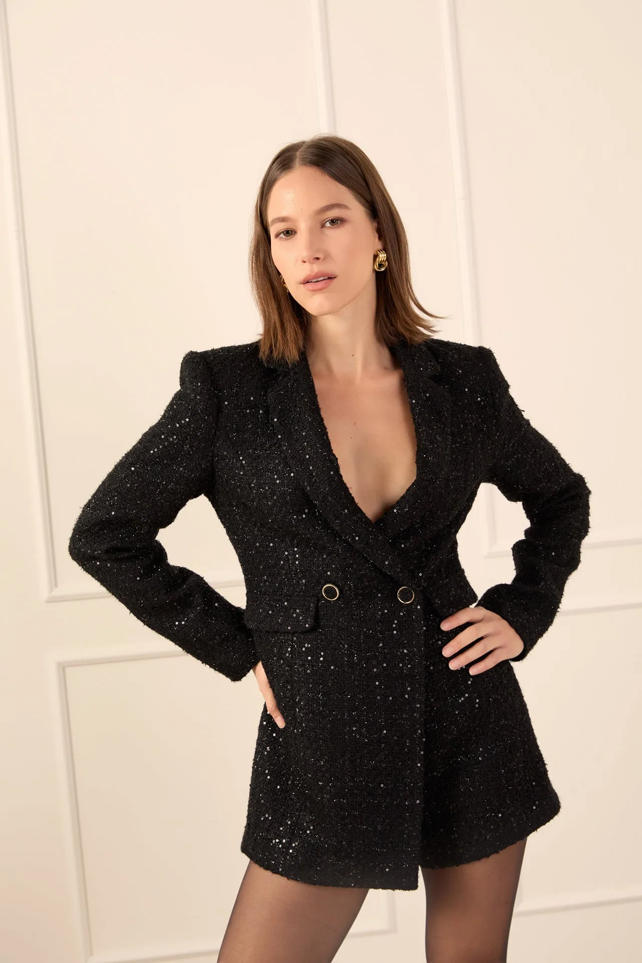 Premium Sequin Tweed Blazer Romper