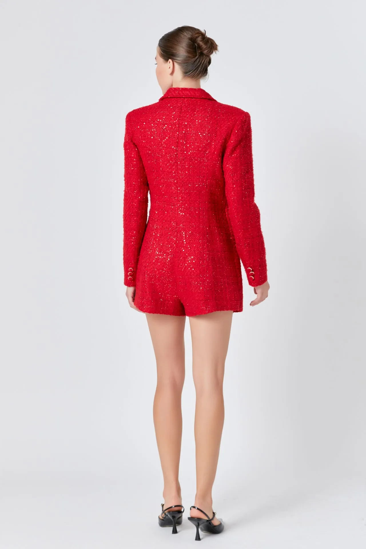 Premium Sequin Tweed Blazer Romper