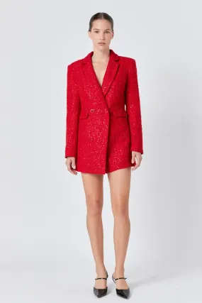 Premium Sequin Tweed Blazer Romper