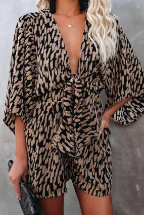 Printed V-neck Tie Loose Romper