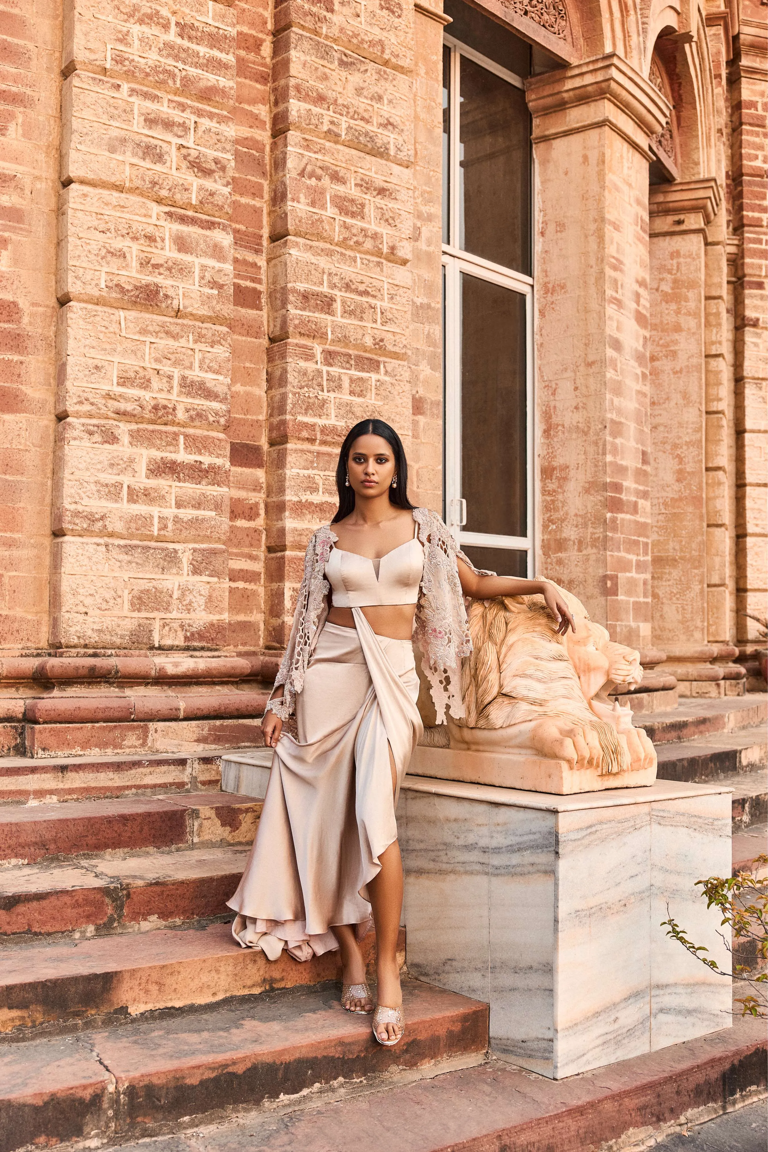 "Cedar Wood" Drape Saree With Cape