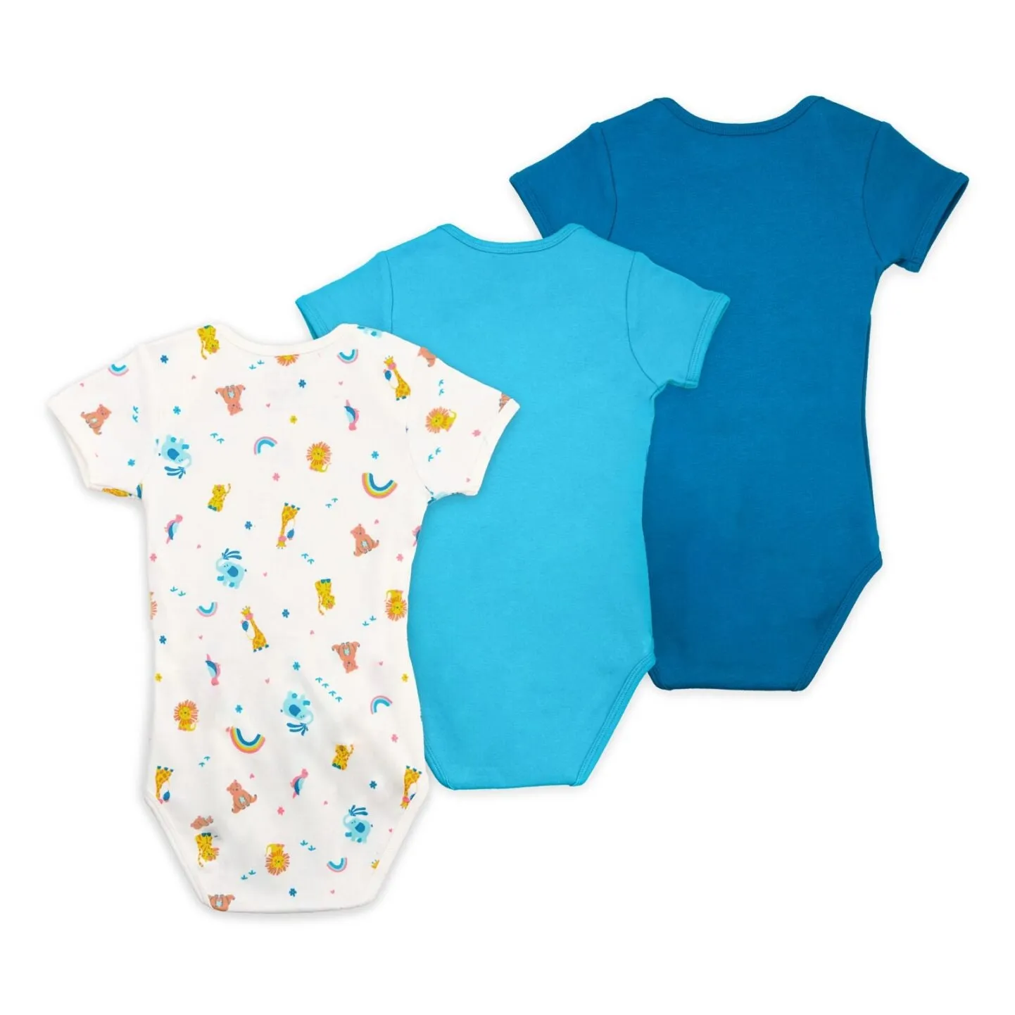 Rainbow Safari Baby Easyeo Rompers 3Pc Bundle (Blue)