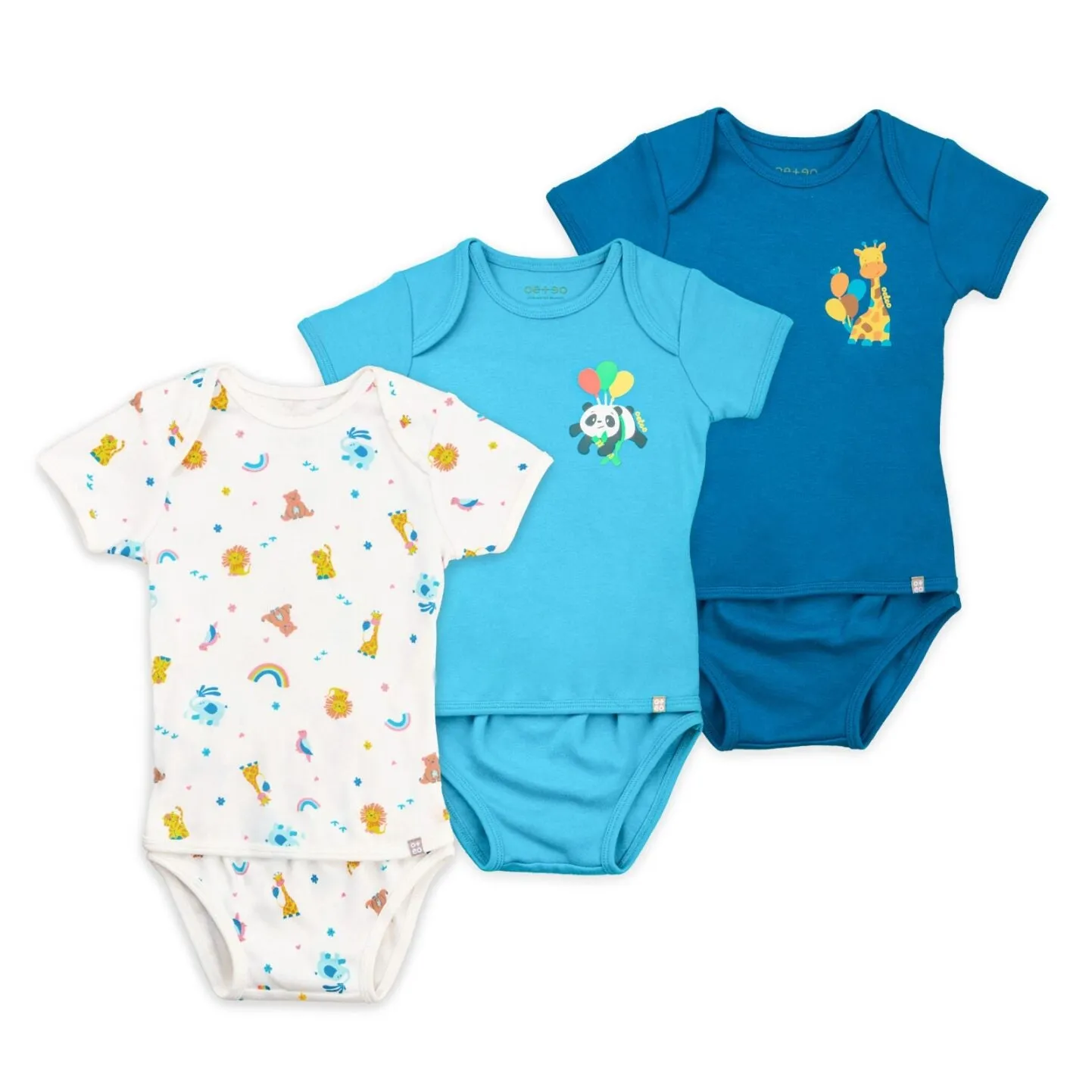 Rainbow Safari Baby Easyeo Rompers 3Pc Bundle (Blue)