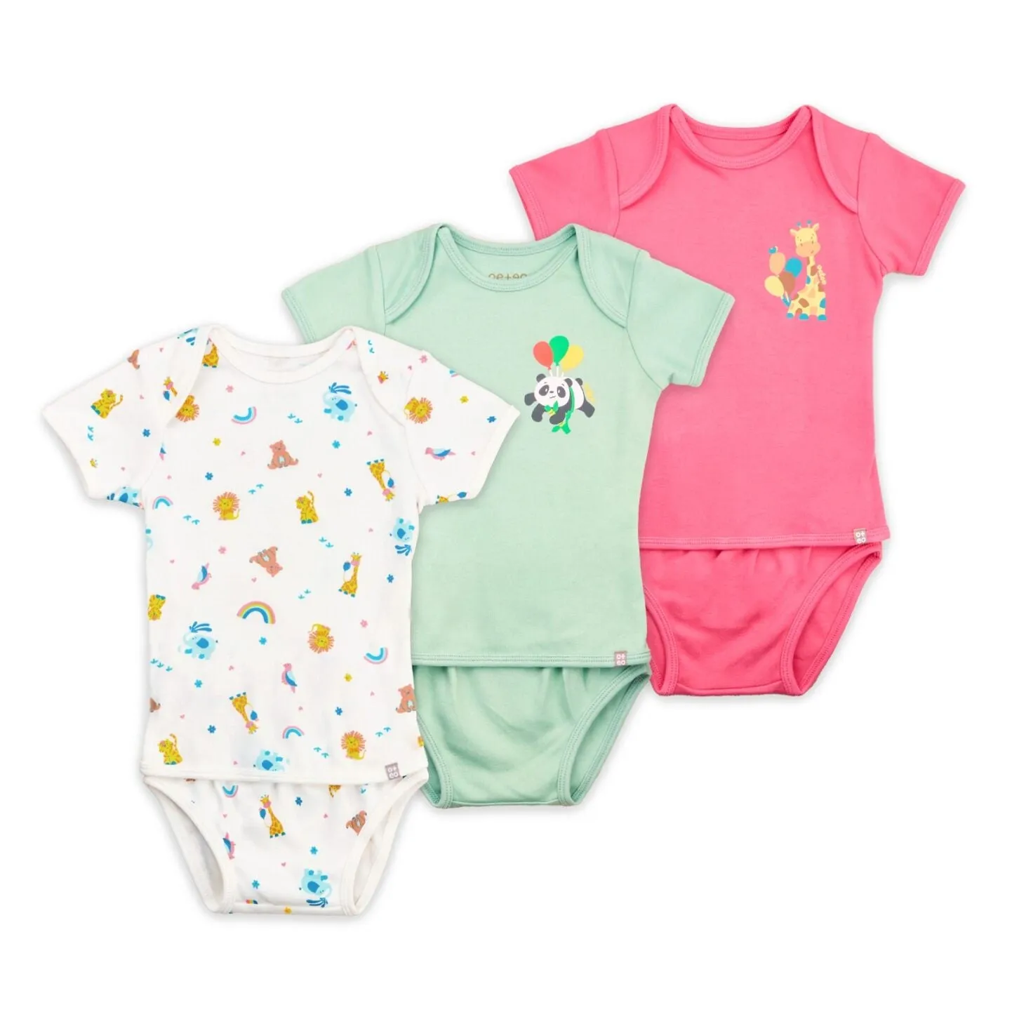 Rainbow Safari Baby Easyeo Rompers 3Pc Bundle (Pink)