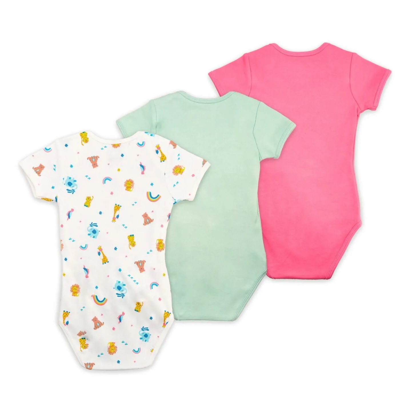 Rainbow Safari Baby Easyeo Rompers 3Pc Bundle (Pink)